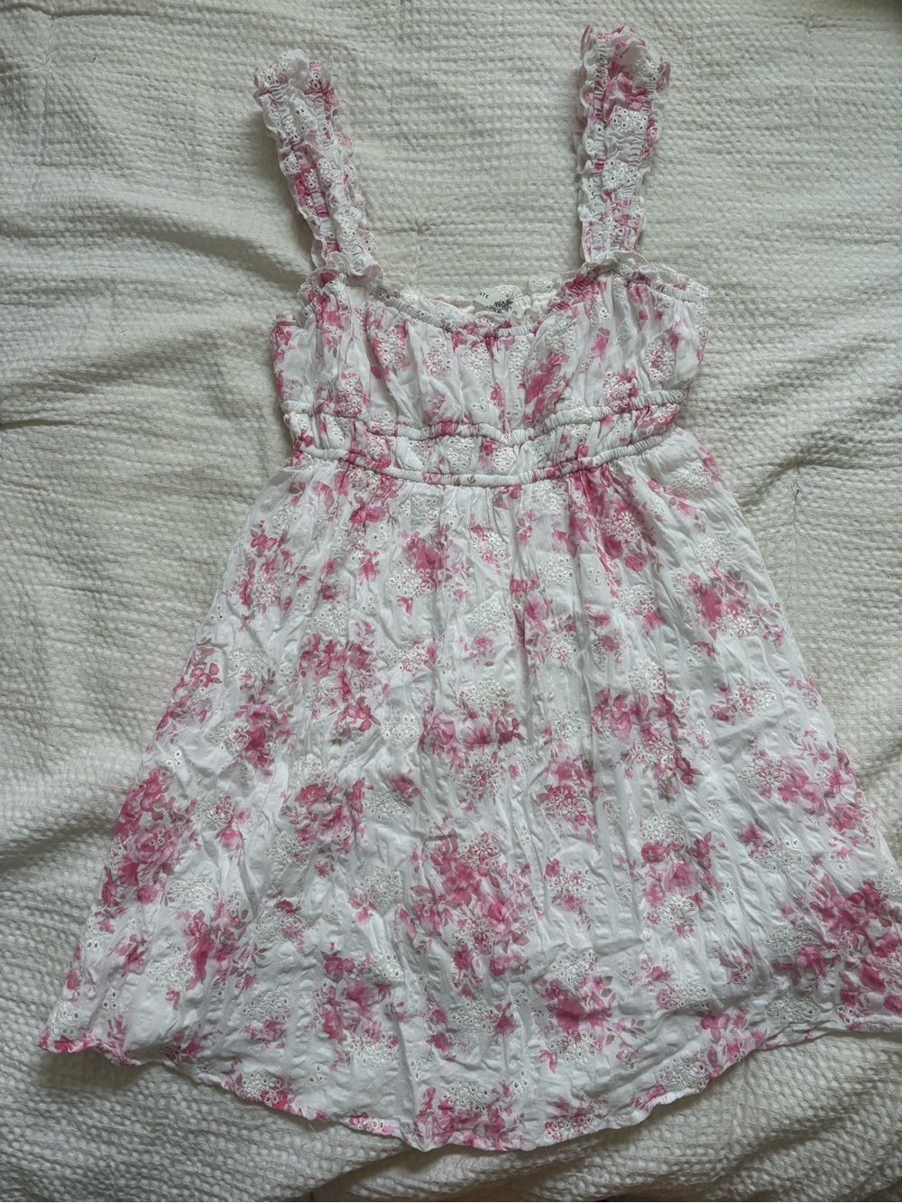 Altar'd State White Sundress with Pink Floral Trim
